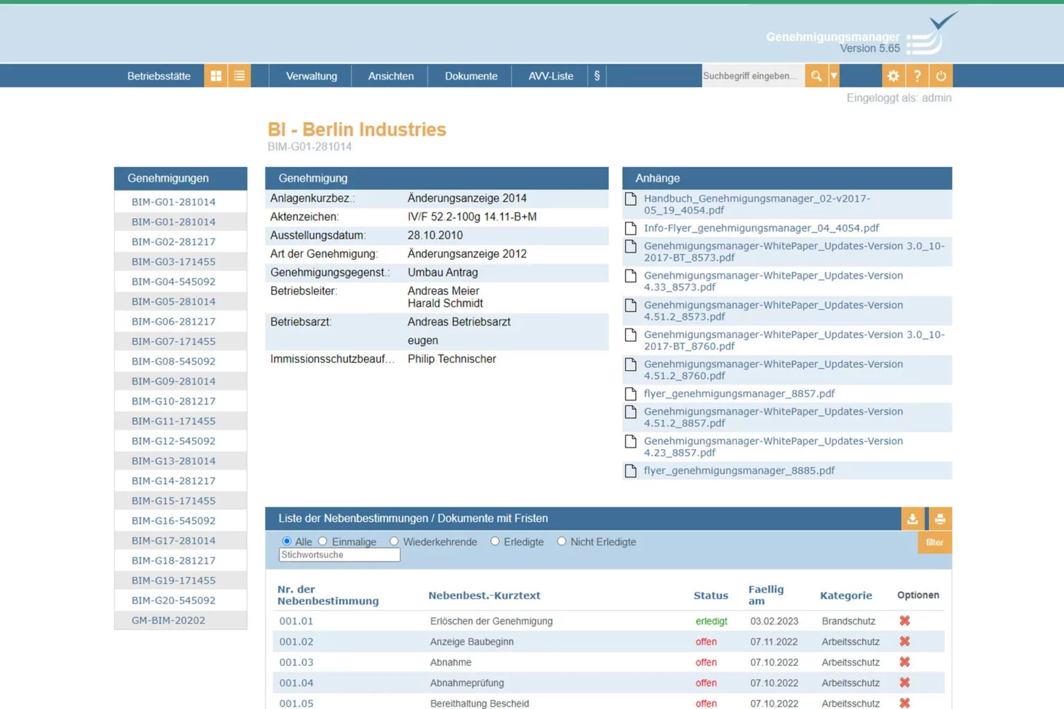 Genehmigung mit Ansicht der Anhänge und der Nebenbestimmungen