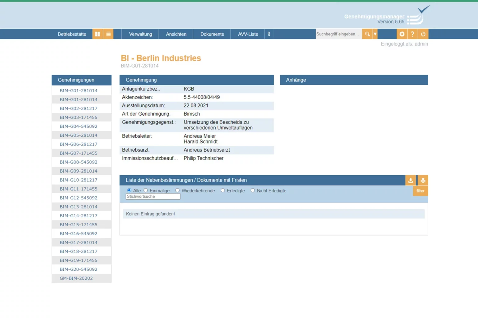 Frische Genehmigung ohne zugewiesener Nebenbestimmungen