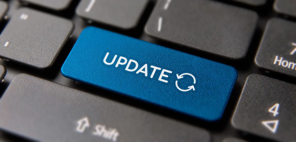 Tastatur mit blau hervorgehobenem Update-Knopf