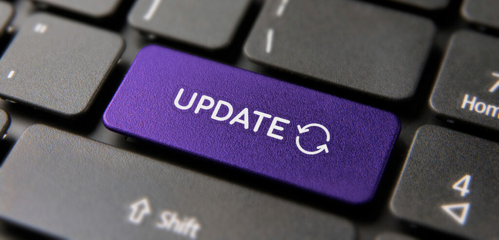 Tastatur mit lila hervorgehobenem Update-Knopf