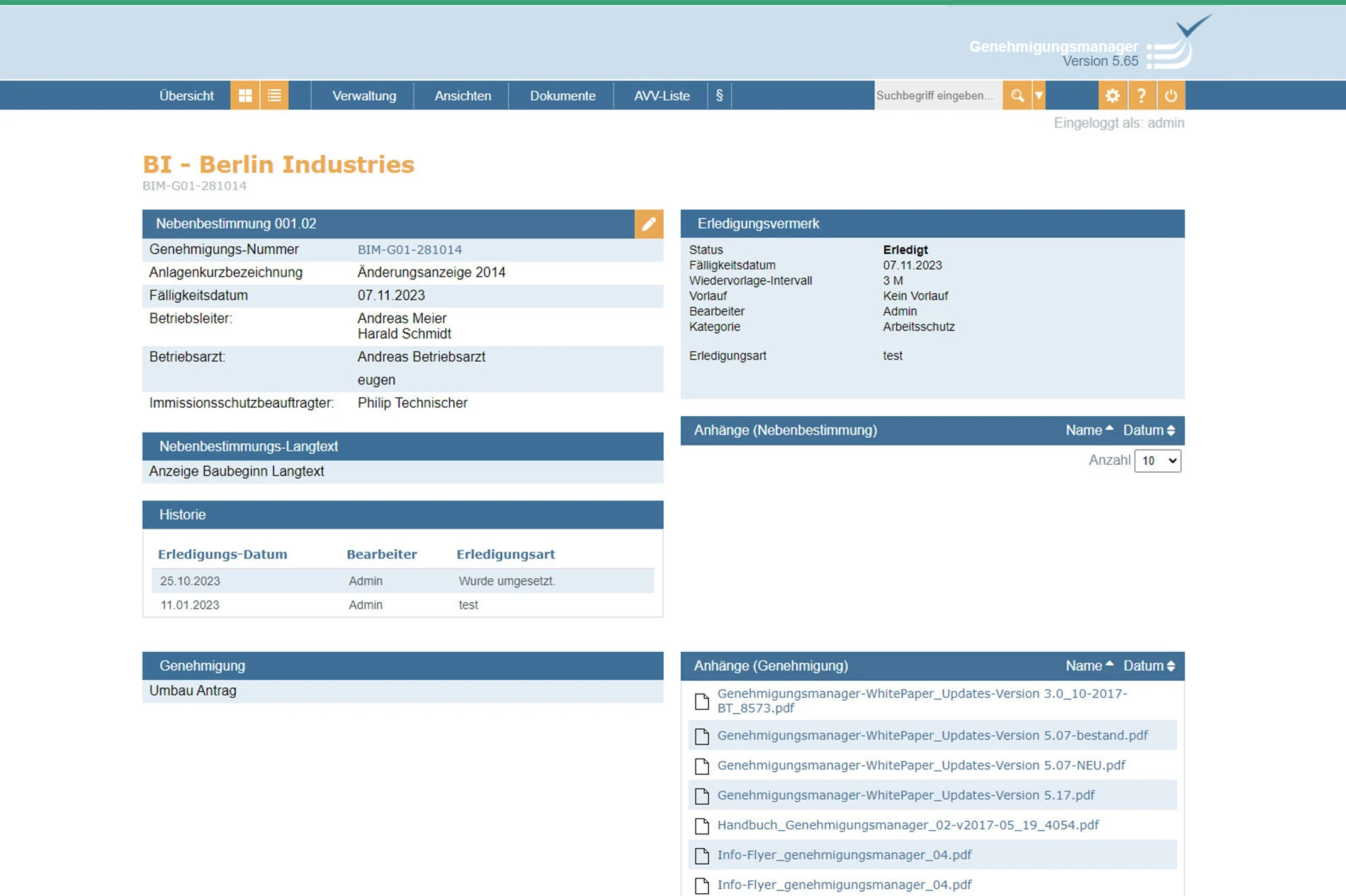 Offene Nebenbestimmung mit Möglichkeit der Hinterlegung eines Erledigungsvermerks