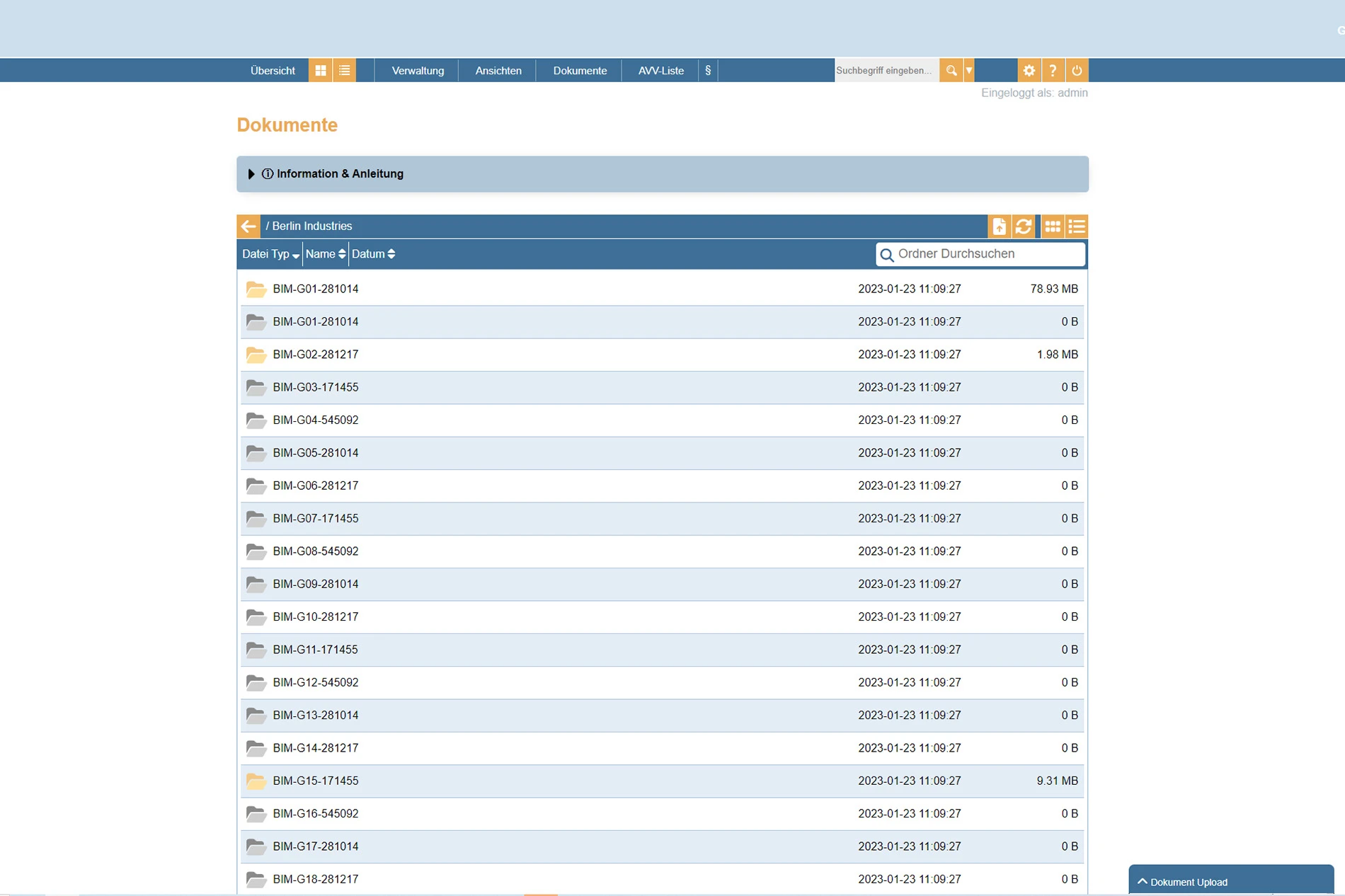 Anzeige der Dokumentenordner für Dokumente, die Nebenbestimmungen zugeordnet wurden